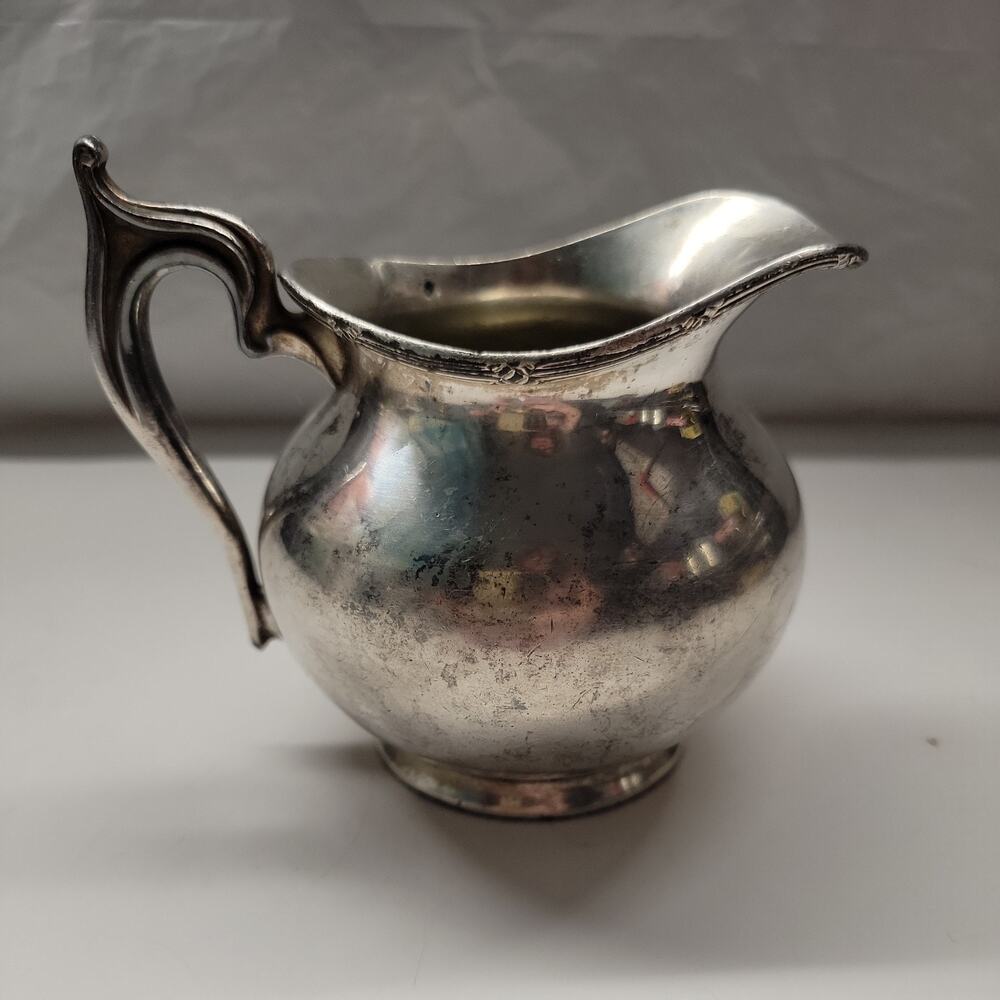 Vintage REED & BARTON Silver EPNS Soldered Creamer 4"Hx4.25"W USN Issue #7013S